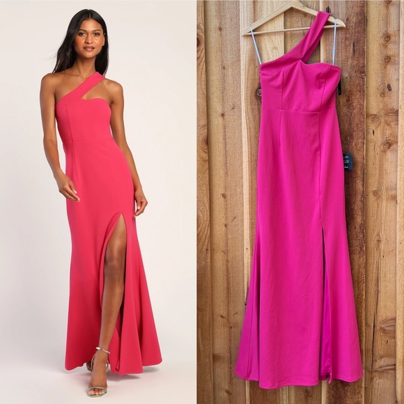 Hot Pink Magenta Asymmetrical Sweetheart Mermaid Maxi Dress 🌿 - Picture 1 of 10